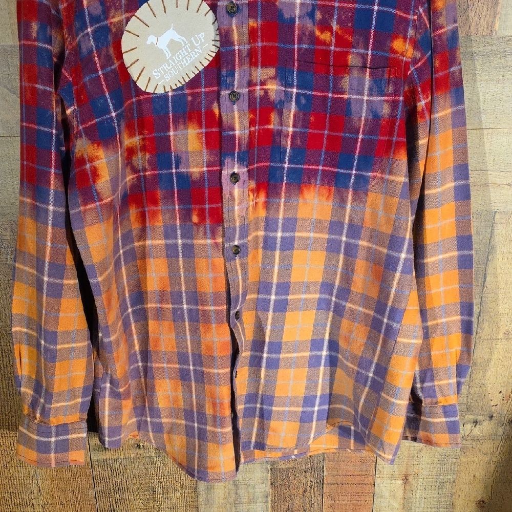 Upcycled Plaid Red And Orange Shirt - Picture 7 of 8